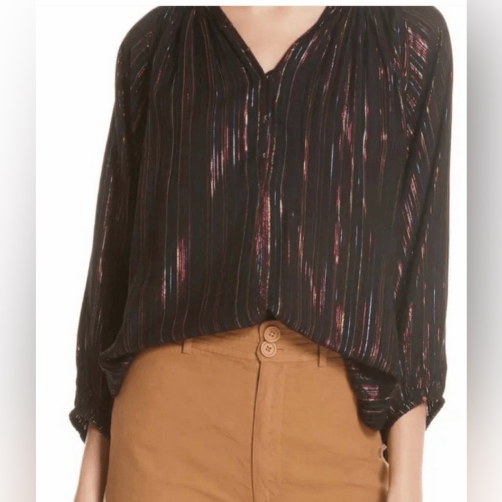 ✨🌙 Apiece Apart Metallic Stripe Blouse Black Multicolor Size‎ 0 🌙✨